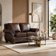 Ronny Loveseat with Nailhead Trim | Brown Wood Feet | Brown Genuine Leather