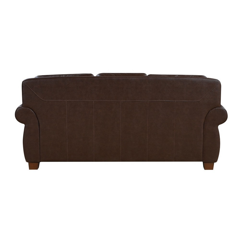 Ronny Sofa | Nailhead Trim | Rolled Arms | Brown Wood Feet | Brown Leather