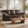 Ronny Sofa | Nailhead Trim | Rolled Arms | Brown Wood Feet | Brown Leather