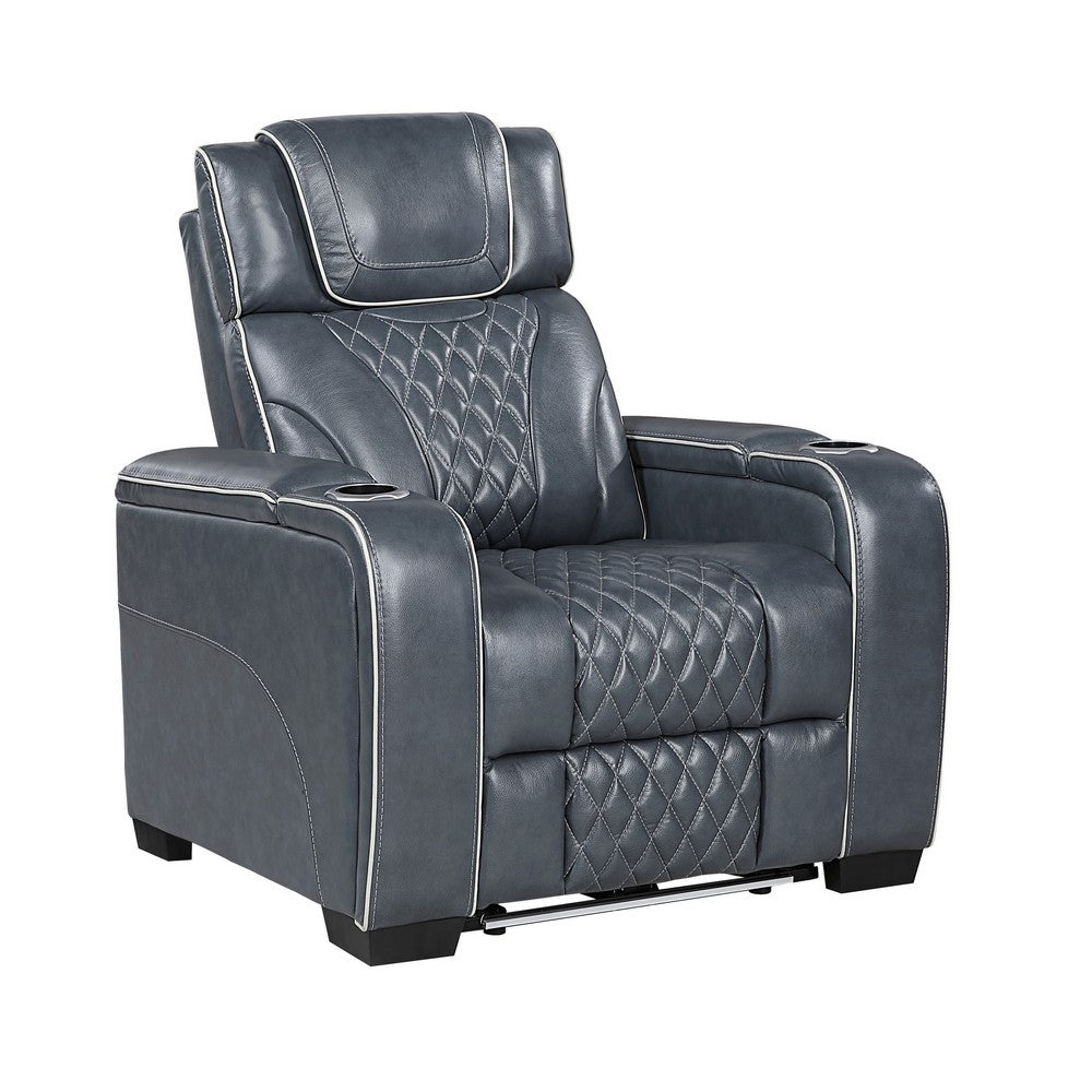 Akon Power Recliner | Heat Massage | USB | LED Light | Blue Genuine Leather