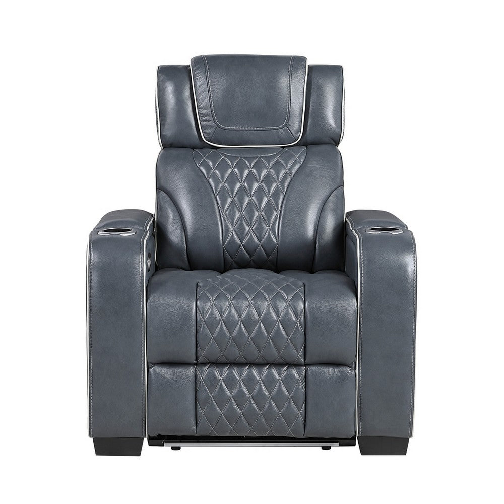 Akon Power Recliner | Heat Massage | USB | LED Light | Blue Genuine Leather