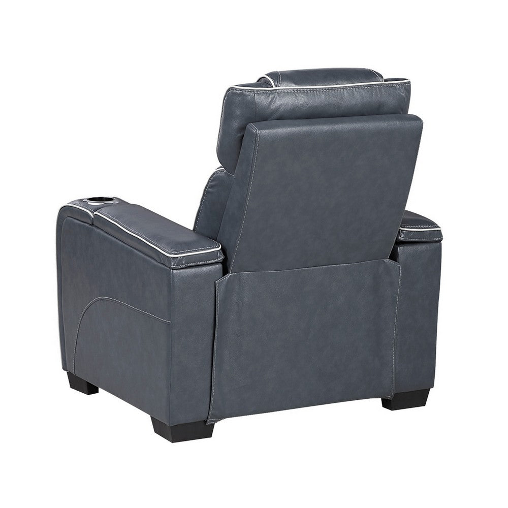Akon Power Recliner | Heat Massage | USB | LED Light | Blue Genuine Leather