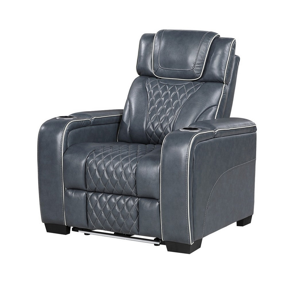 Akon Power Recliner | Heat Massage | USB | LED Light | Blue Genuine Leather