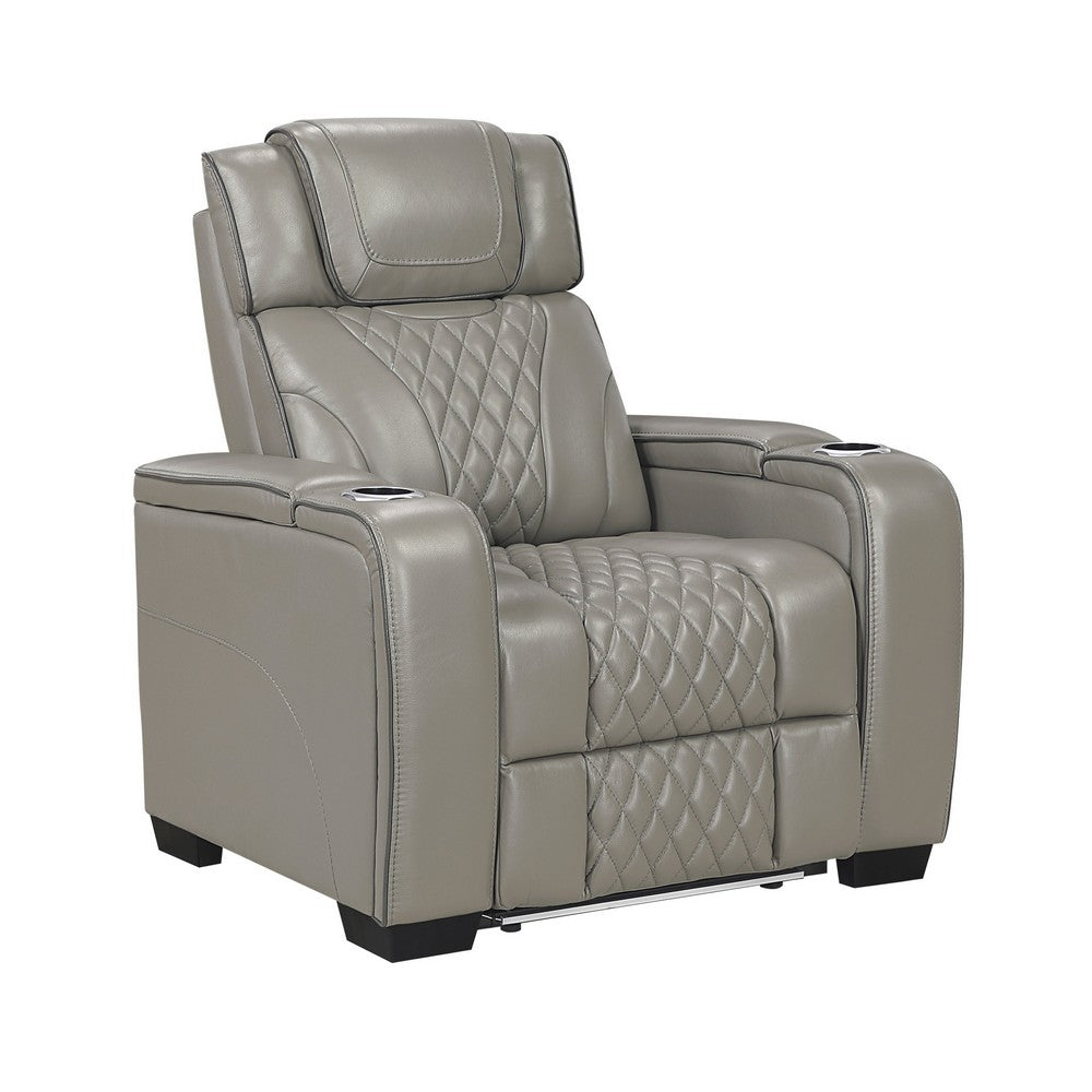 Akon Power Recliner | Heat Massage | USB | LED Light | Gray Genuine Leather