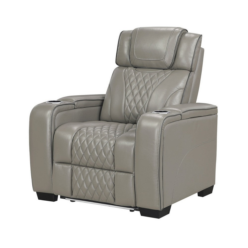 Akon Power Recliner | Heat Massage | USB | LED Light | Gray Genuine Leather