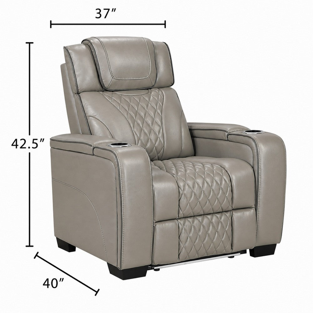 Akon Power Recliner | Heat Massage | USB | LED Light | Gray Genuine Leather