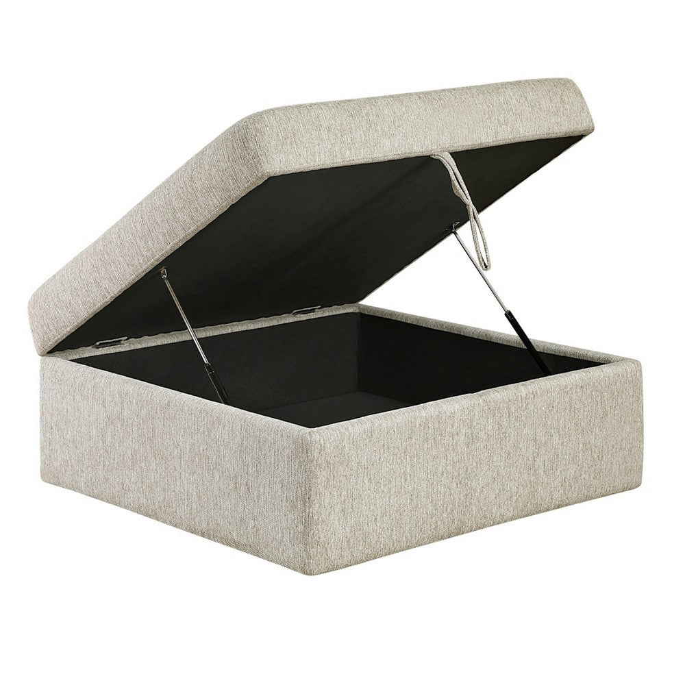 Inaya Storage Ottoman with Casters | Brown Wood | Sage Sand Microfiber | 41"