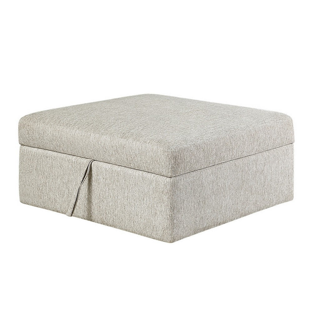 Inaya Storage Ottoman with Casters | Brown Wood | Sage Sand Microfiber | 41"