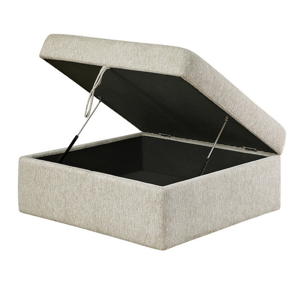 Inaya Storage Ottoman with Casters | Brown Wood | Sage Sand Microfiber | 41"