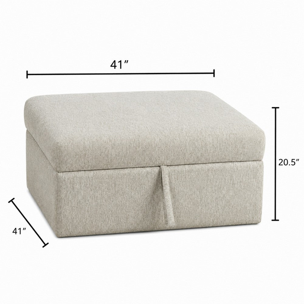 Inaya Storage Ottoman with Casters | Brown Wood | Sage Sand Microfiber | 41"