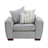 Gini Accent Chair with 3 Accent Pillows | Nailhead Trim | Gray Chenille
