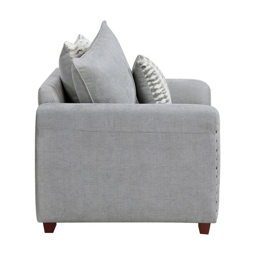 Gini Accent Chair with 3 Accent Pillows | Nailhead Trim | Gray Chenille