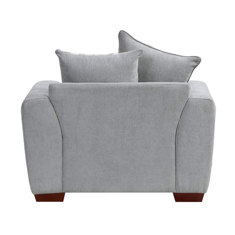 Gini Accent Chair with 3 Accent Pillows | Nailhead Trim | Gray Chenille