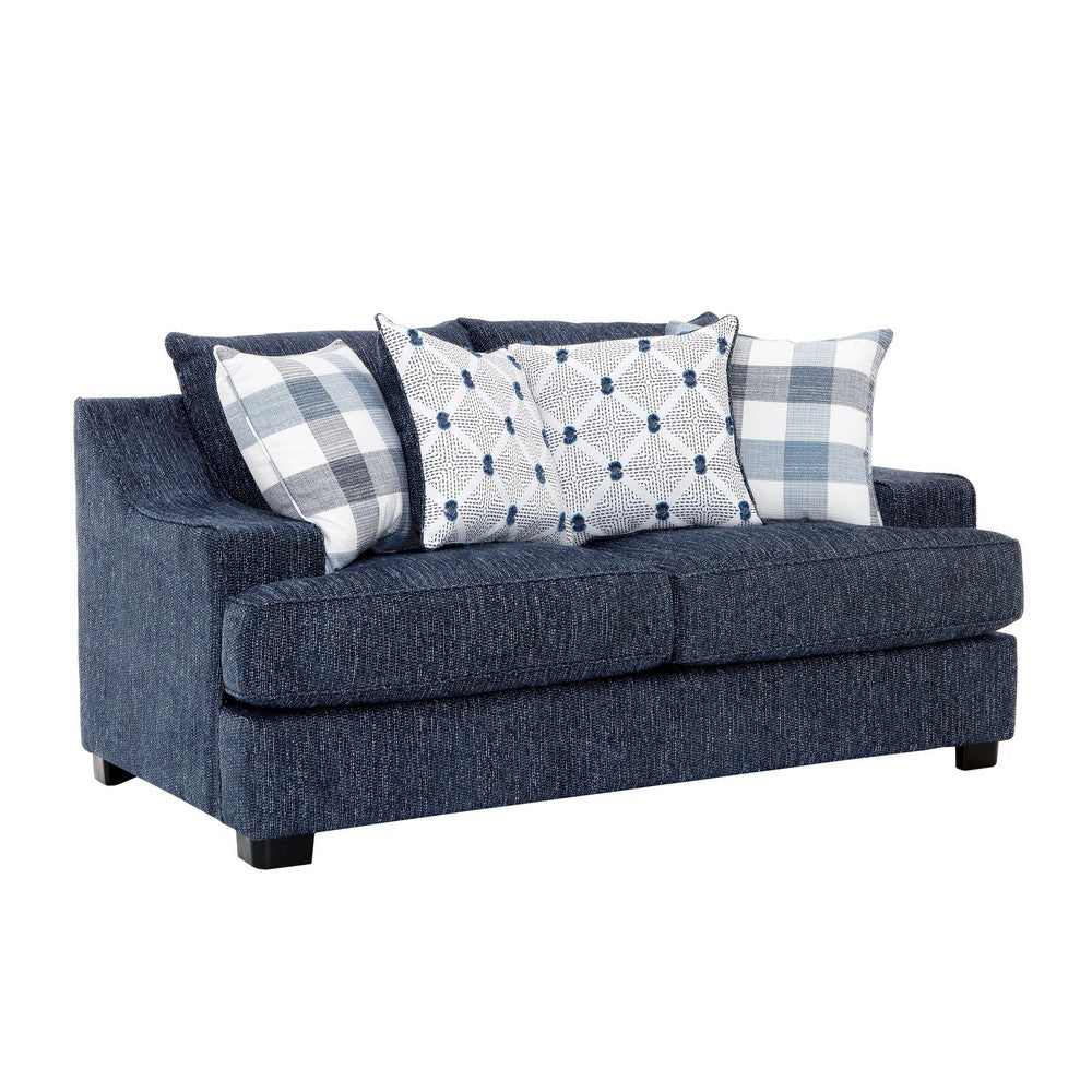 Marie Loveseat | Reversible Cushions | 4 Accent Pillows | Blue Chenille