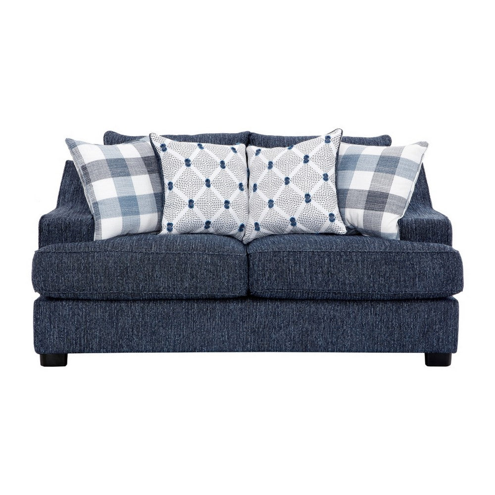 Marie Loveseat | Reversible Cushions | 4 Accent Pillows | Blue Chenille