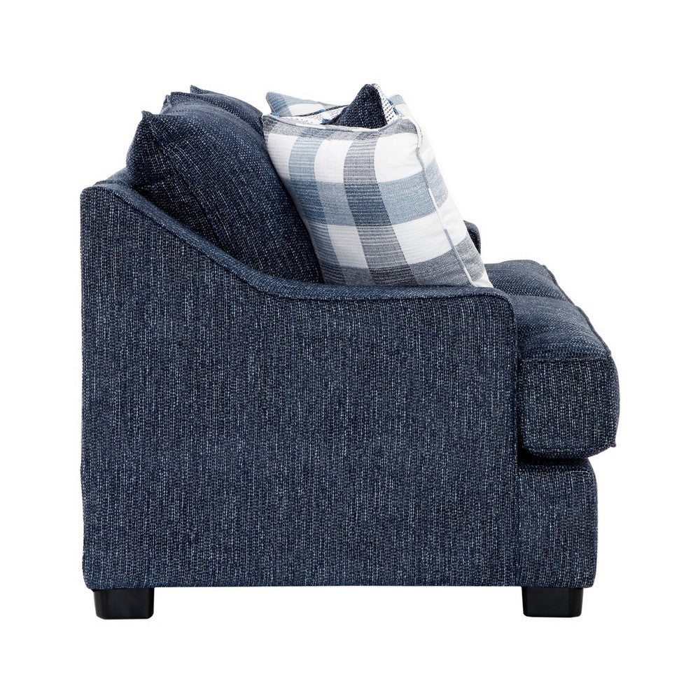 Marie Loveseat | Reversible Cushions | 4 Accent Pillows | Blue Chenille