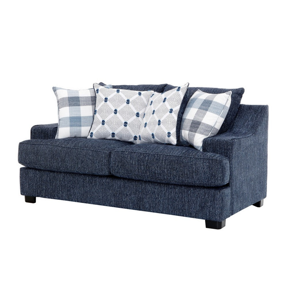 Marie Loveseat | Reversible Cushions | 4 Accent Pillows | Blue Chenille