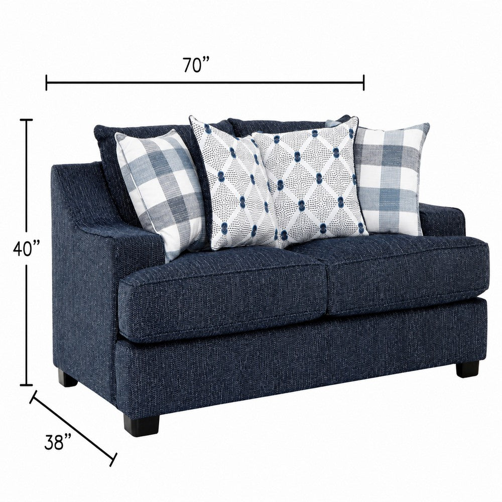 Marie Loveseat | Reversible Cushions | 4 Accent Pillows | Blue Chenille