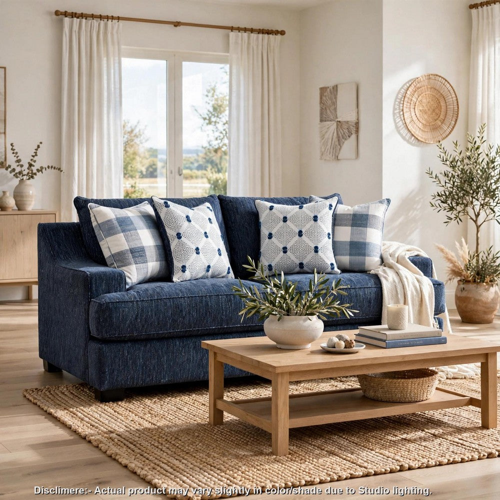 Marie Loveseat | Reversible Cushions | 4 Accent Pillows | Blue Chenille