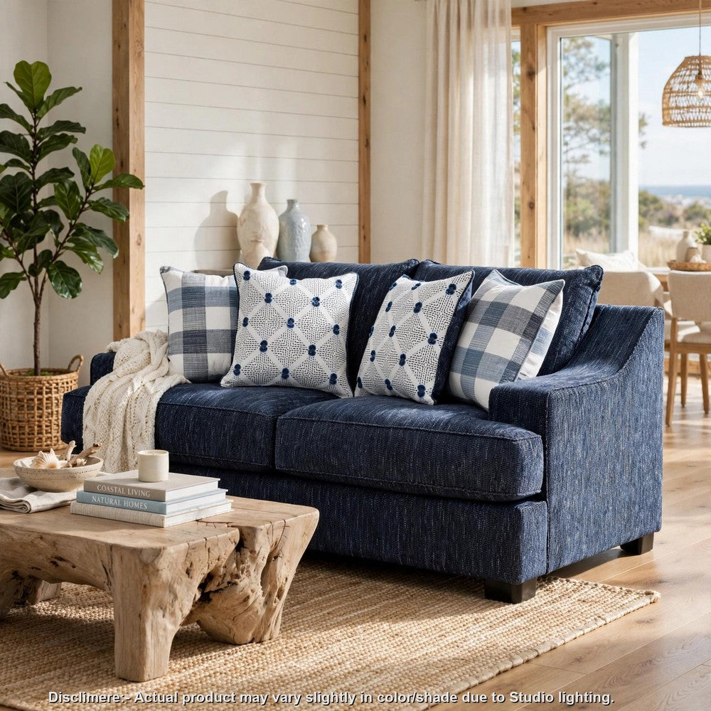 Marie Loveseat | Reversible Cushions | 4 Accent Pillows | Blue Chenille