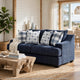 Marie Loveseat | Reversible Cushions | 4 Accent Pillows | Blue Chenille