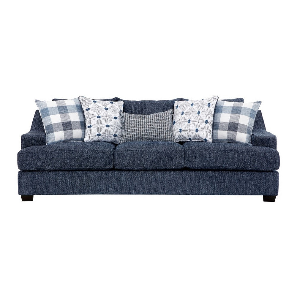Marie Sofa with Reversible Cushions | Plaid Pillows | Blue Chenille