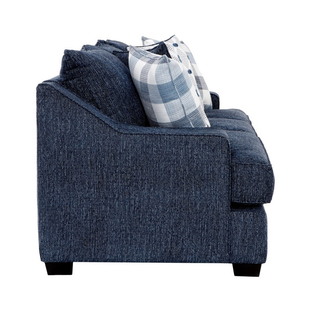 Marie Sofa with Reversible Cushions | Plaid Pillows | Blue Chenille