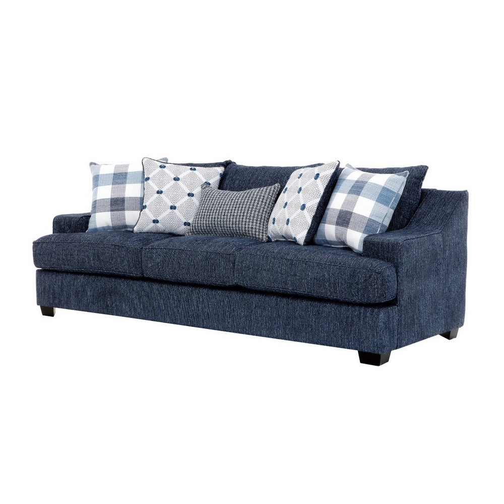 Marie Sofa with Reversible Cushions | Plaid Pillows | Blue Chenille