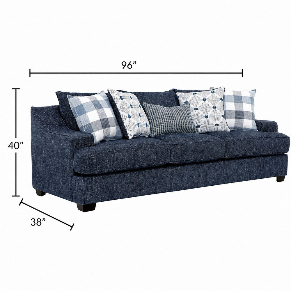 Marie Sofa with Reversible Cushions | Plaid Pillows | Blue Chenille