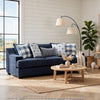 Marie Sofa with Reversible Cushions | Plaid Pillows | Blue Chenille
