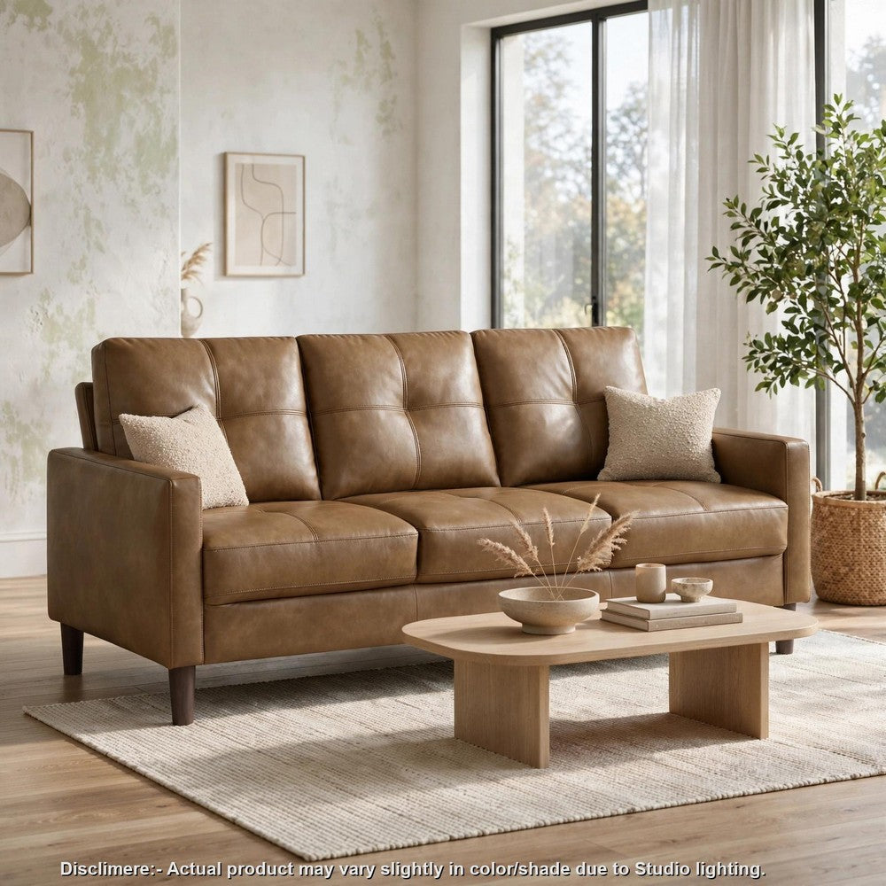 Xyna Modern Sofa with Faux Wood Feet Design | Brown Textured Fabric