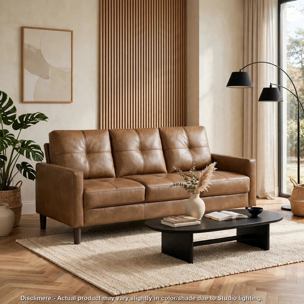 Xyna Modern Sofa with Faux Wood Feet Design | Brown Textured Fabric