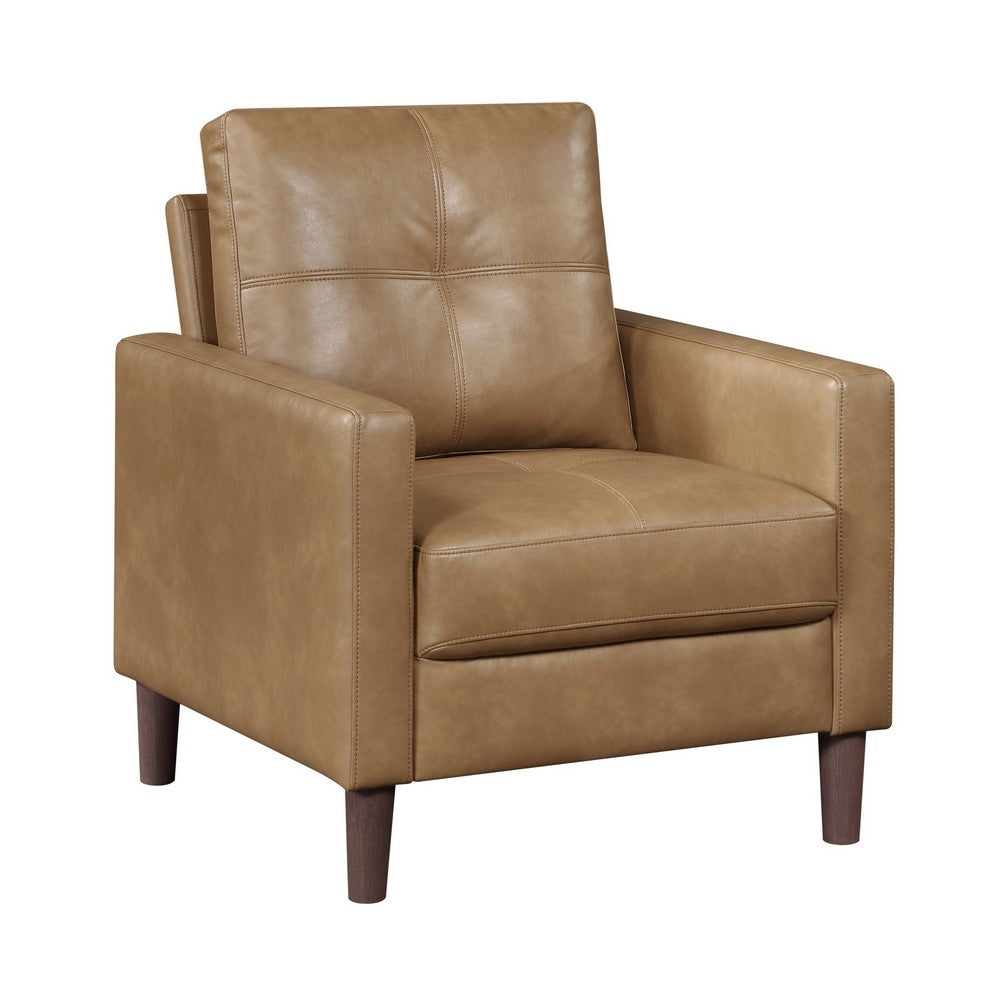 Xyna Accent Chair with Tufted Backrest | Solid Wood Legs | Brown Fabric