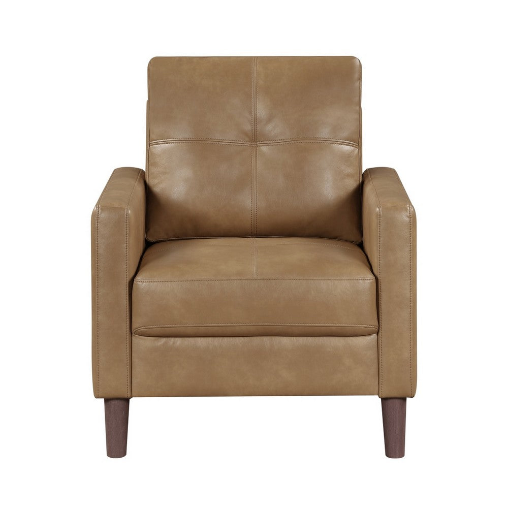 Xyna Accent Chair with Tufted Backrest | Solid Wood Legs | Brown Fabric