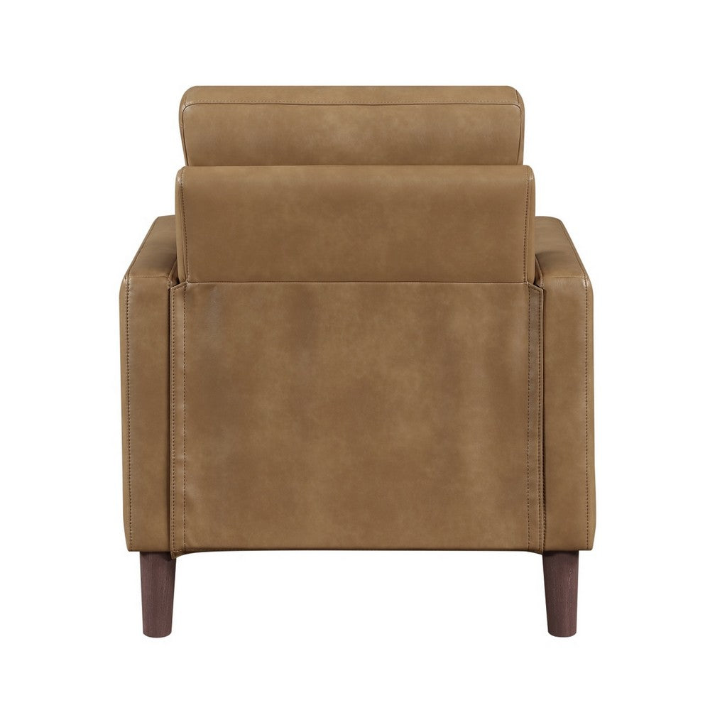 Xyna Accent Chair with Tufted Backrest | Solid Wood Legs | Brown Fabric