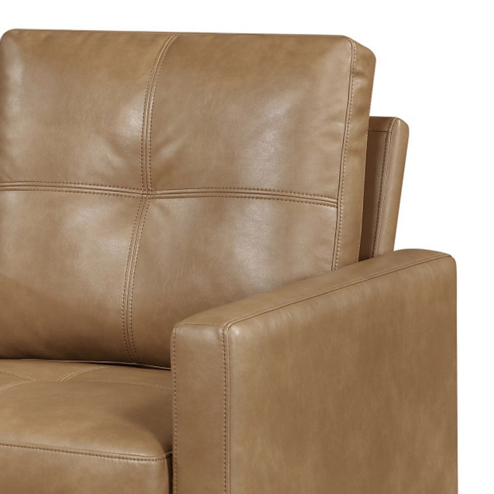 Xyna Accent Chair with Tufted Backrest | Solid Wood Legs | Brown Fabric