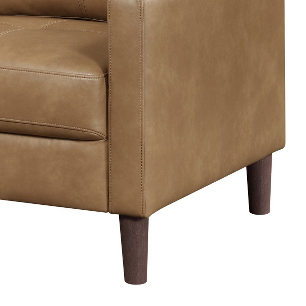 Xyna Accent Chair with Tufted Backrest | Solid Wood Legs | Brown Fabric