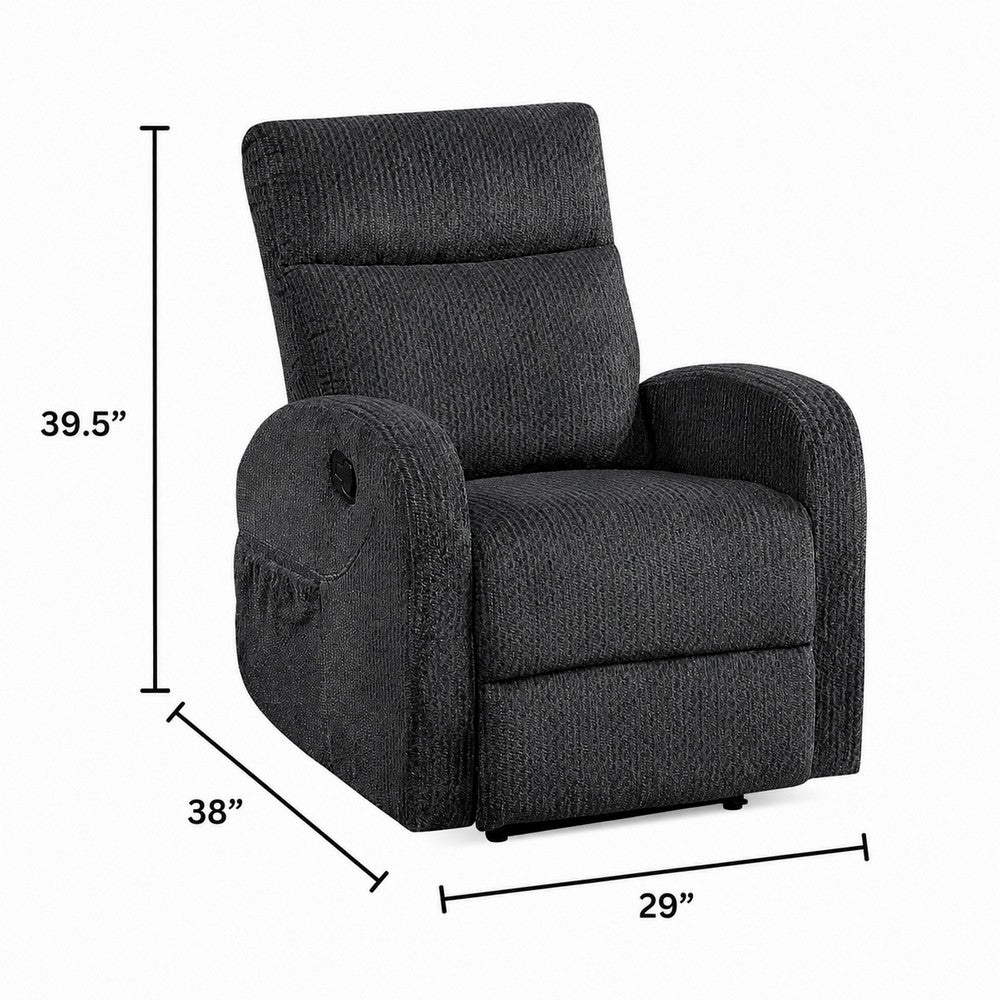 May Wall Hugger Reclining Chair | Storage Pocket | Dark Gray Microfiber