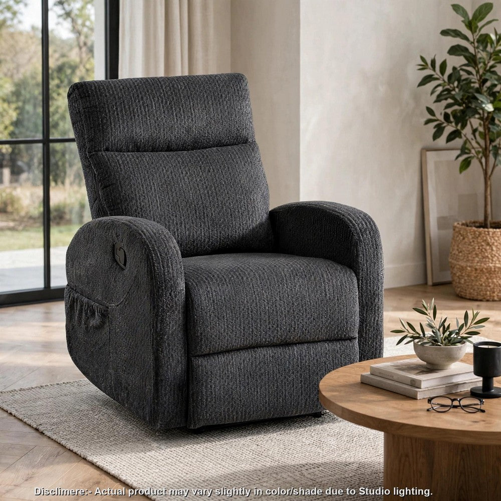 May Wall Hugger Reclining Chair | Storage Pocket | Dark Gray Microfiber