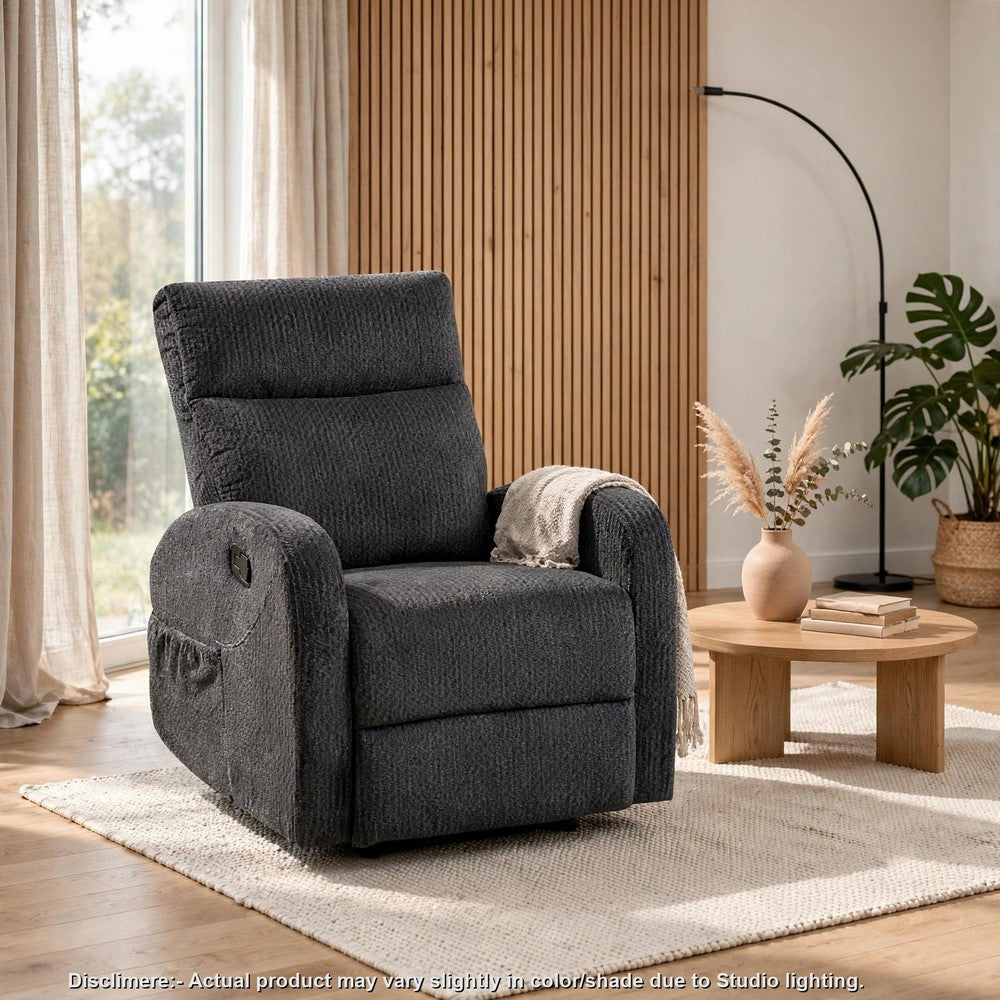 May Wall Hugger Reclining Chair | Storage Pocket | Dark Gray Microfiber