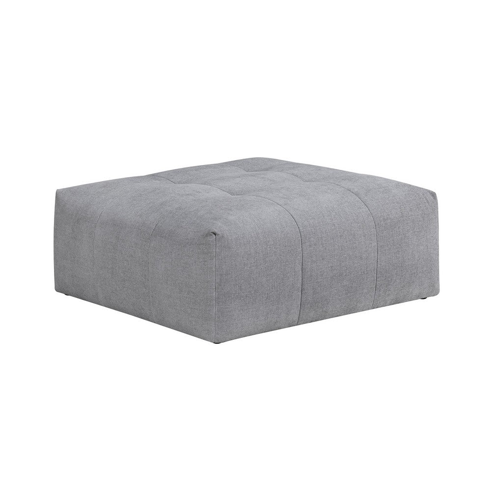 Tanya Ottoman with Casters | Plush Cushion Top | Gray Tufted Fabric | 46"