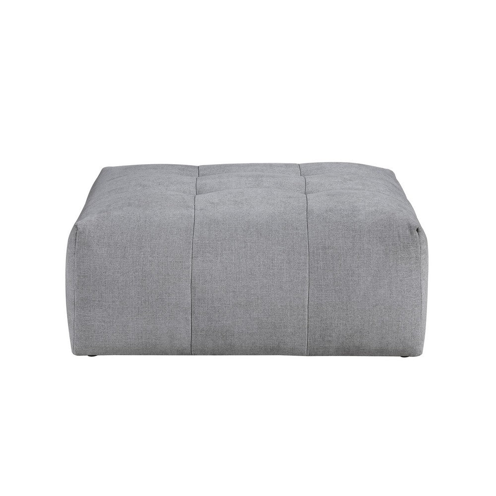 Tanya Ottoman with Casters | Plush Cushion Top | Gray Tufted Fabric | 46"