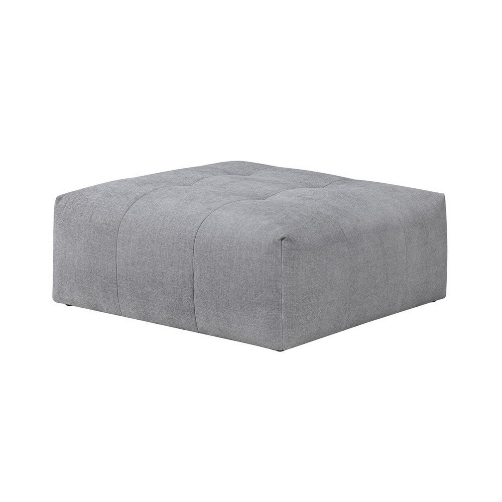 Tanya Ottoman with Casters | Plush Cushion Top | Gray Tufted Fabric | 46"