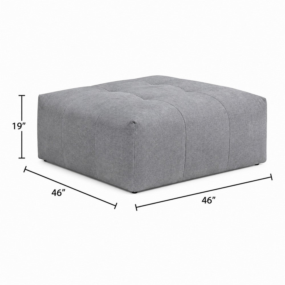 Tanya Ottoman with Casters | Plush Cushion Top | Gray Tufted Fabric | 46"