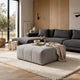Tanya Ottoman with Casters | Plush Cushion Top | Gray Tufted Fabric | 46"