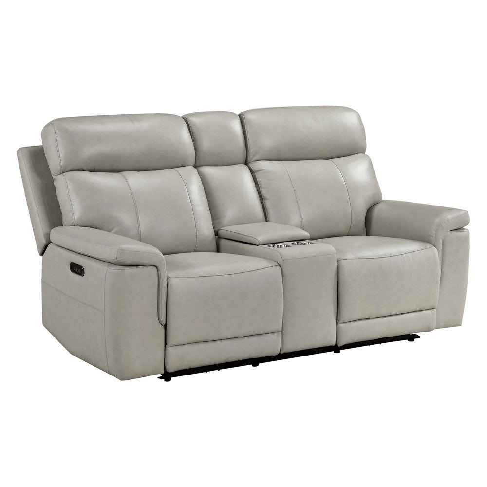 Zelda Power Reclining Loveseat | Console & Headrests | Gray Genuine Leather