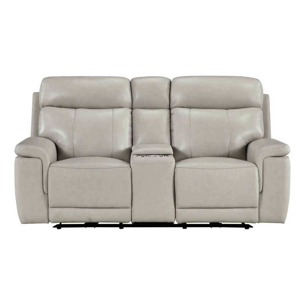 Zelda Power Reclining Loveseat | Console & Headrests | Gray Genuine Leather