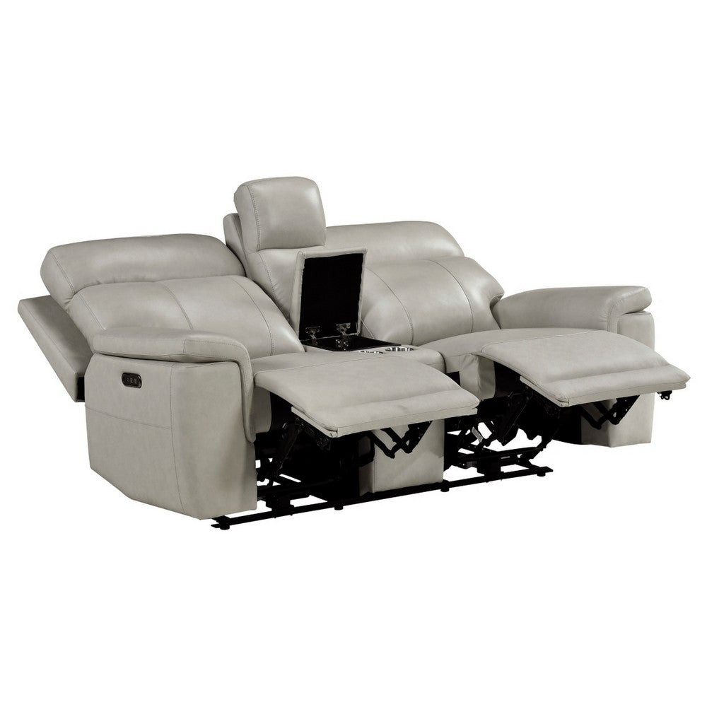 Zelda Power Reclining Loveseat | Console & Headrests | Gray Genuine Leather