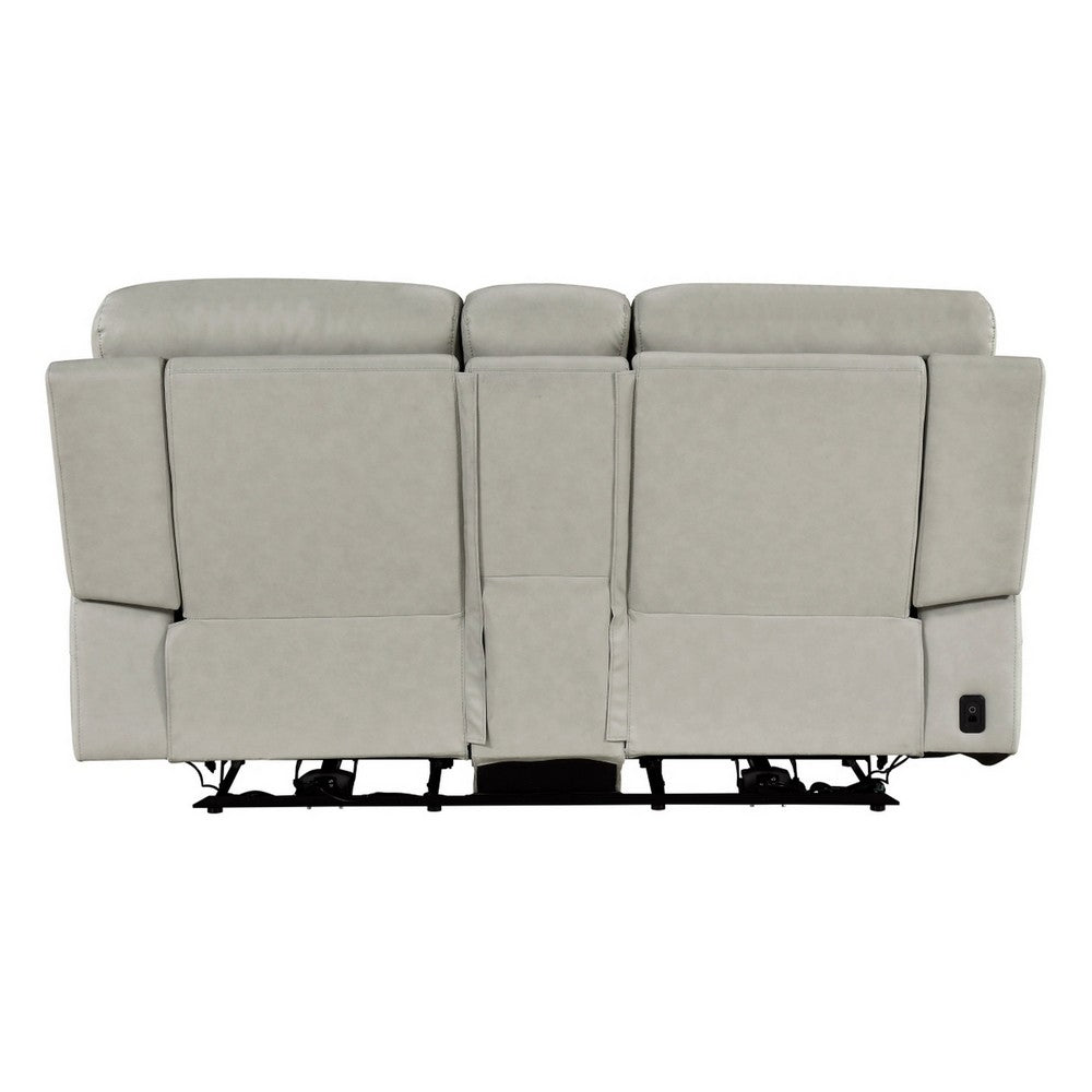 Zelda Power Reclining Loveseat | Console & Headrests | Gray Genuine Leather