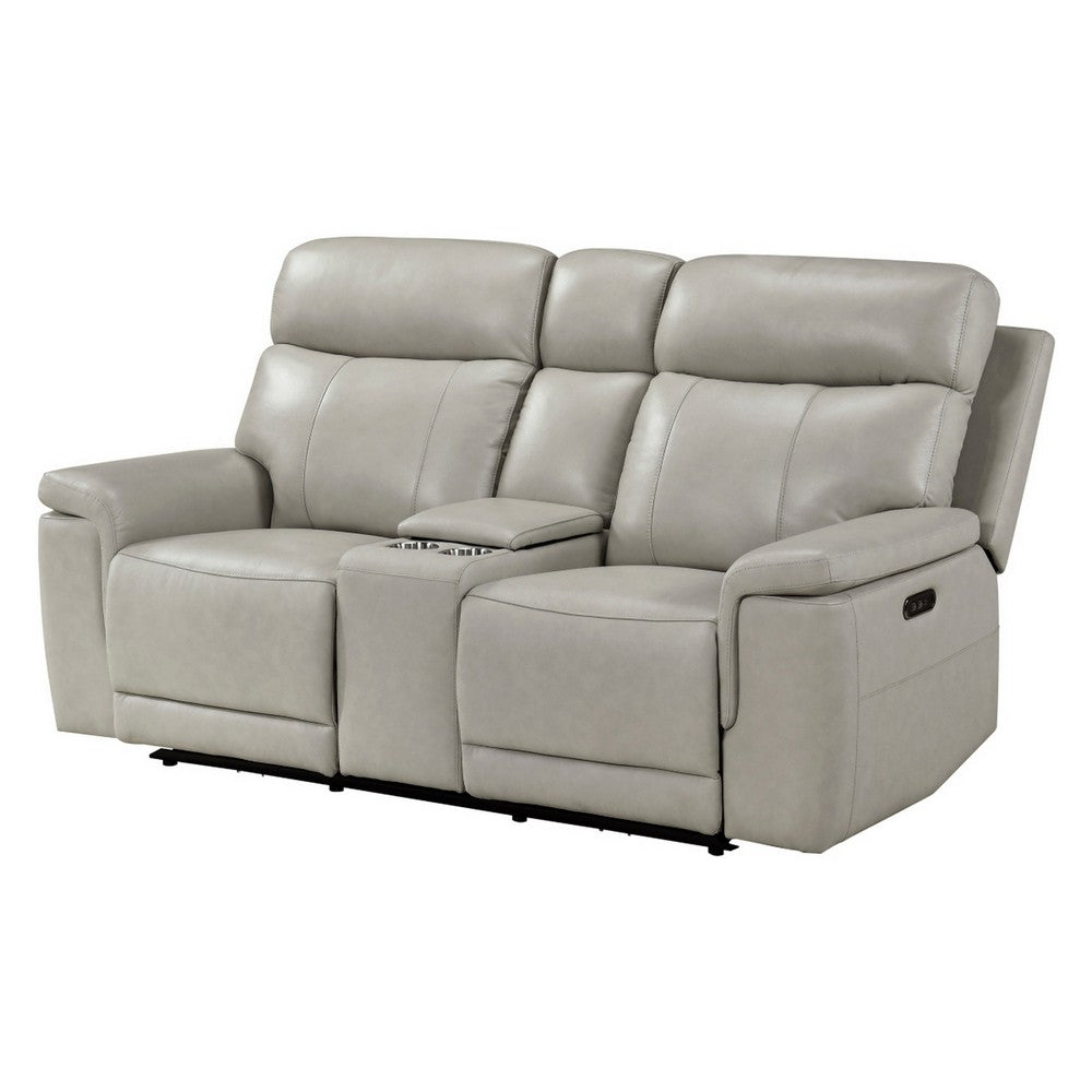 Zelda Power Reclining Loveseat | Console & Headrests | Gray Genuine Leather